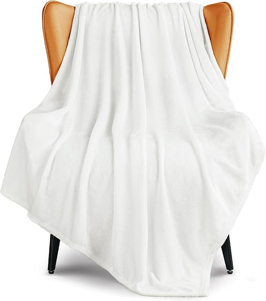 Exclusivo Mezcla Extra Large Fleece Throw Blanket for Couch, Sofa, 300GSM Super Soft and Warm Blankets, Pure White Throw All Season Use, Cozy, Plush, Lightweight, 50x70 Inches