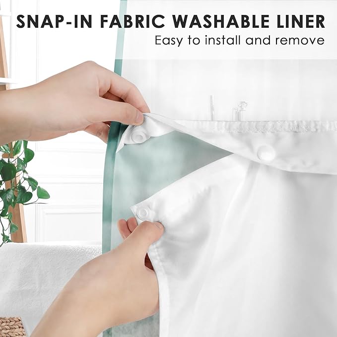 Beach Ocean No Hook Shower Curtain with Snap in Liner, Starfish Shell Sea Bath Curtain with Double Layers Waterproof Fabric and Mesh Top Window 71x74 Inch