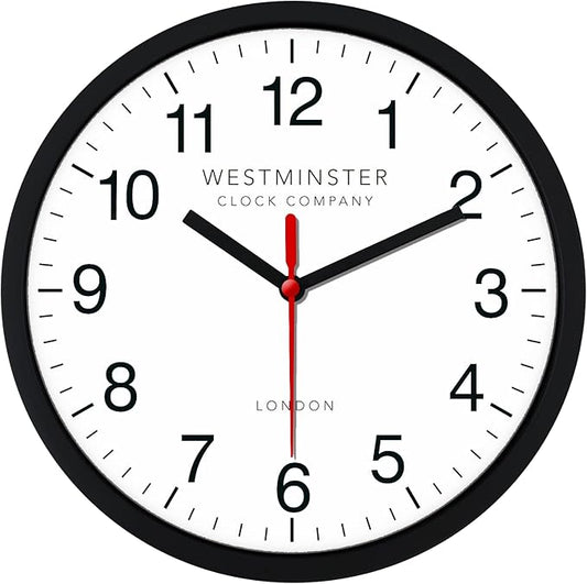 Always Home Westminster Clock Company 8 Inch Quartz Wall Clock (Standard Clock) Non-Ticking/Battery Operated for School Office Classroom