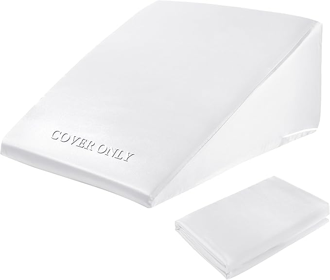 HOMBYS Satin Bed Wedge Pillow Cover Silky & Smooth Wedge Pillowcase 1 Pack 24x24x12, Soft & Breathable, Removable & Machine Washable-Zipper Design (Pillow Not Include),White