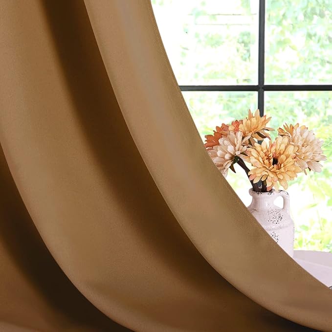 NICETOWN Kitchen Curtain Panels Blackout Draperies, Gold Brown, 1 Pair, 34 by 60-Inch, Thermal Insulated Solid Grommet Blackout Curtains/Drapes