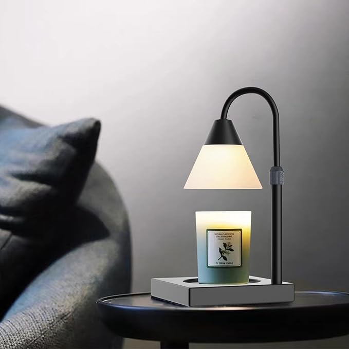 Candle Warmer Lamp, Dimmable Metal Lamp Height Adjustable, Compatible with Yankee and 3 Wick Large Jars, Lamps Scented Wax for Home Decor (Glass-Black), LALISUACTF01