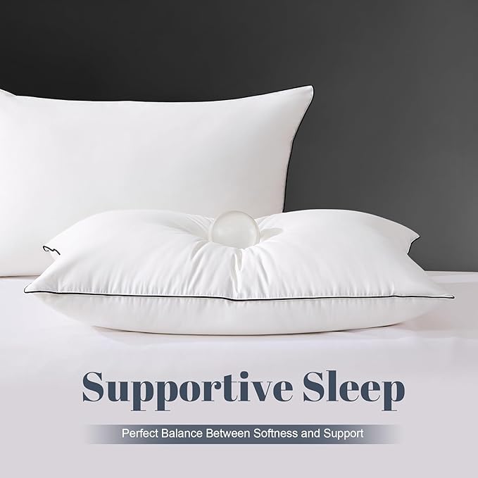 Soft Goose Down Pillows for Sleeping, 1 Pack Thin Hotel Feather Down Pillow with Airyfil™ Fillings, Flat Bed Pillow for Back, Stomach, Side Sleepers (Standard Size, 20×26 in.)
