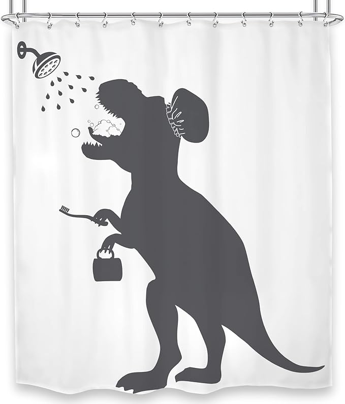 LGhtyro Funny Dinosaur Shower Curtain Dino Shower Curtain Kids Trex Raptor Silhouette Animal Shadow Cartoon Bath Accessories Art Home Decor 60x71 Fabric 12 Pack Hook
