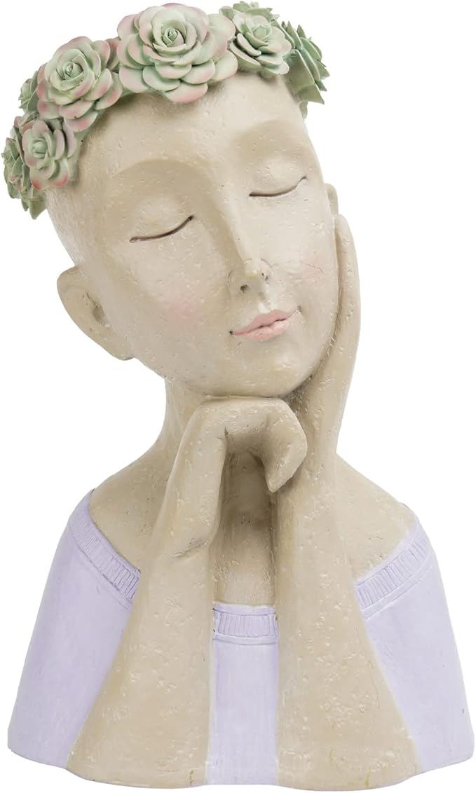 Head-Planter - Face Flower Pot - Succulent Planters - Drainage Hole - Garden Statue Flower Pots Cactus Resin Planter with Drainage Hole Garden Yard Farmhouse Décor 9.25*7*13.5 inch Newman House Studio