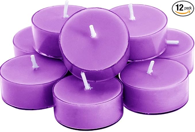 DEYBBY Scented Soy Wax Tealight Candles Bulk, Lavender Aromatherapy Candle for Stress Relief, Clear Cup Long Lasting, for for Relaxation, Spa and Bath|Pack of 12
