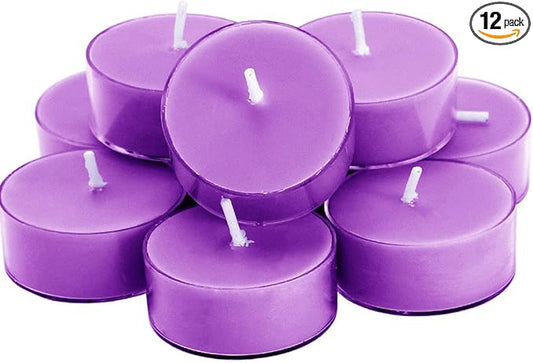 DEYBBY Scented Soy Wax Tealight Candles Bulk, Lavender Aromatherapy Candle for Stress Relief, Clear Cup Long Lasting, for for Relaxation, Spa and Bath|Pack of 12