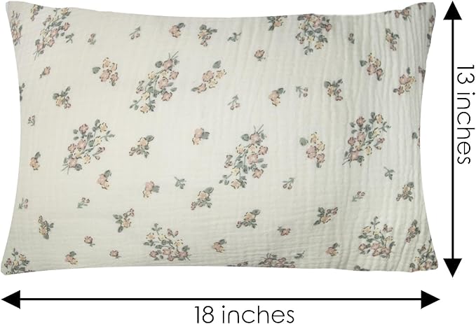 Organic Cotton Muslin Mini Pillowcases with Envelope Design,2 Pack Ultra Breathable Kids Toddler Pillowcases for Boys and Girls- 13 x 18 inches (Purple Flower)