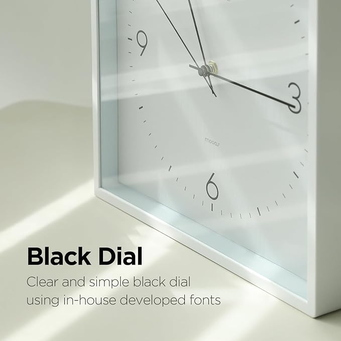 mooas Modern Frame Wall Clock White,12" Non-Ticking Sweep Movement Decorative Battery Operated White Wall Clock for Home Living Room Kitchen Bedroom Office School Cafe