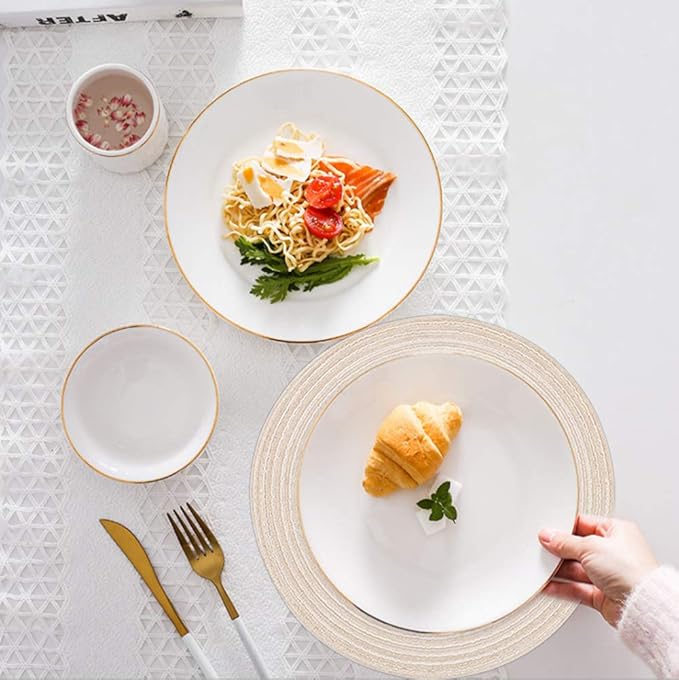 Topotdor 14 Inch Round Placemats Heat-Resistant Stain Resistant Anti-Skid Washable Polyproplene Table Mats Placemats (Beige, Set of 4)