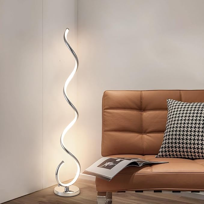 Spiral LED Floor Lamp for Living Room,40W Modern Floor Lamps with Remote Control, 3 Colors Stepless Dimmable Floor Standing Lamp Reading Corner Floor Tall Lamp for Bedroom Office - Chrome