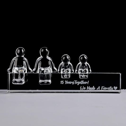 Crystal 15th Anniversary Wedding Gifts for Women Her,15 Years for Him Husband - 15 Years Together We Made A Family Glass Ornament (2 Children)