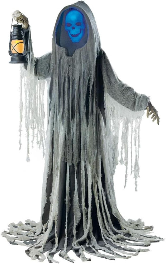 Haunted Hill Farm Motion-Activated Looming Phantom, Plug-in Talking Halloween Animatronic for Standing or Hanging Indoor or Covered Outdoor Creepy Decorations