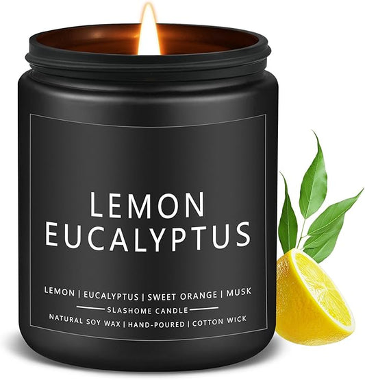 Lemon Eucalyptus Scented Candles for Men, Outdoor Summer Gifts for Father Dad & Boyfriend, Soy Jar Candle for Home Scented (7oz)