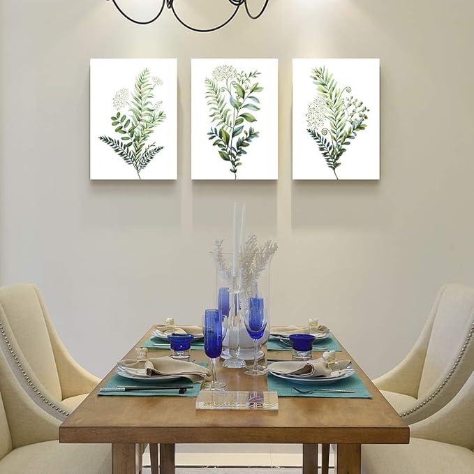 Canvas Wall Art for Living Room Wall Decorations for Kitchen Office Wall decor Framed Canvas Print Poster wall paintings modern Bedroom Home Decoration Green leaves Wall Pictures 16" X 24" 3 Piece