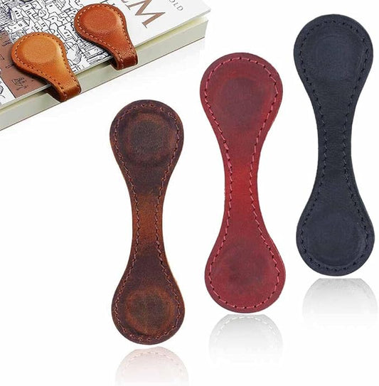 Leather Magnetic Bookmark Magnetic Suction Bookmark Leather Magnetic Book Clip Supplies Magnetic Bookmarks for Readers (3PCS Pure Color（red+Black+Coffee）)