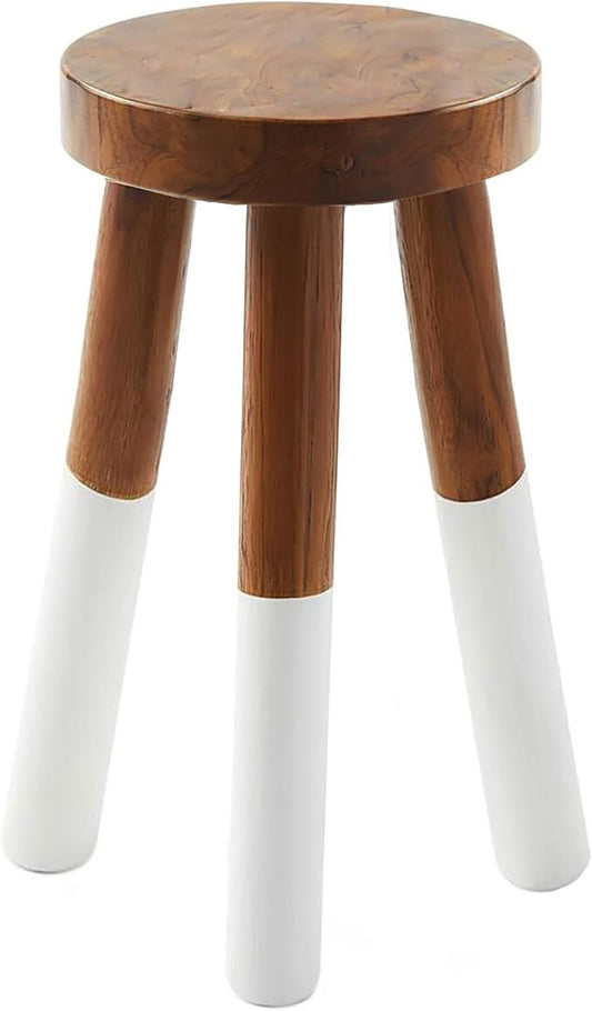 Teak 24” Round Dip Dyed Teak Stool | Wood Accent Side Table | Wood Plant Stand