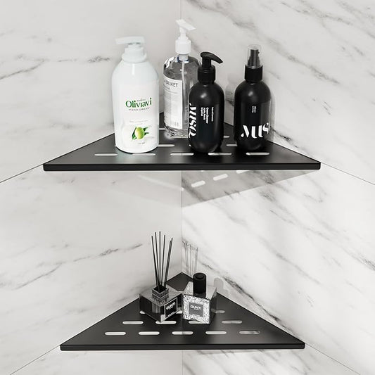 10" Shower Corner Shelf 2-Pack, 304 Stainless Steel Corner Shower Shelves for Bathroom, Recessed Bathroom Shelves for Tiled Wall Decor, Matte Black