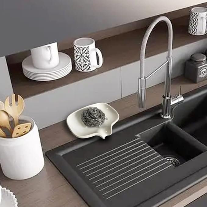 Multi-Color Ceramic Soap Dish for Kitchen or Bathroom, Easy to Clean, Self Draining Soap Holder, Keeps Soap Dry (White)