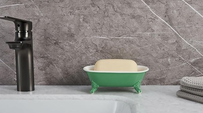 6.5" Ceramic Mini Decorative Clawfoot Bathtub Bar Soap Dish, Kitchen Sponge Holder and Shower Tray for Bathroom, 1 Pack(Mermaid)