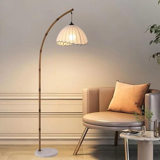 Bamboo Floor lamp Mid Century Rattan Retro Floor Light Bohemian Style LED Tall lamp for Living Room Bedroom Vintage Rattan lamp Decoration Office Standing Floor lamp