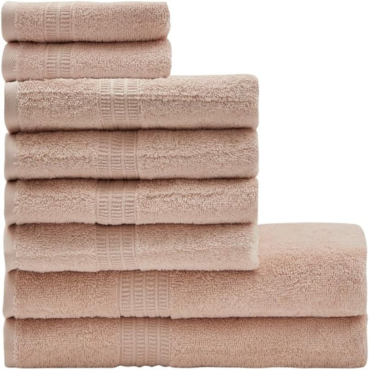 HOMELOVER 8 Piece Towel Set - 100% Organic Cotton, 2 Bath Towels, 4 Hand Towels, 2 Washcloths - 500 GSM, Hotel & Spa Quality, Soft, Quick Dry, Highly Absorbent Bathroom Essentials (Seashell Pink)