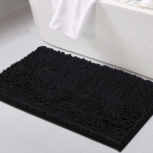 H.VERSAILTEX Bathroom Rugs Bath Mat Bath Rugs Bath Mats for Bathroom Non Slip Extra Thick Buncy Soft Chenille Bath Rug Fulffy Shag, Indoor Rug Carpet for Entry Living Room (Black, 20" x 32")
