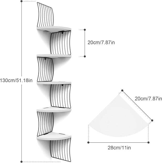 Love-KANKEI Corner Shelf Wall Mount of 5 Tier Rustic Wood Floating Shelves for Bedroom Wall Shelves Living Room Bathroom Kitchen Office and More Rustic White