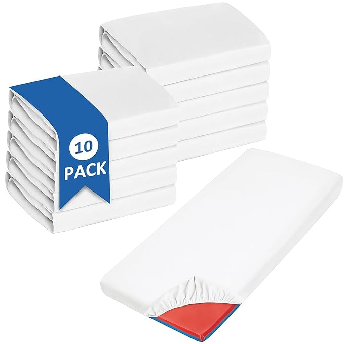 Nap Mat Sheet 2 Pack, 24" x 48" x 4" Fitted Elastic Corners Preschool Day Care Rest Nap Mat Cover, Soft & Breathable Baby Sheets for Regalo My Cot Portable Toddler Bed and Joovy Travel Cot, White