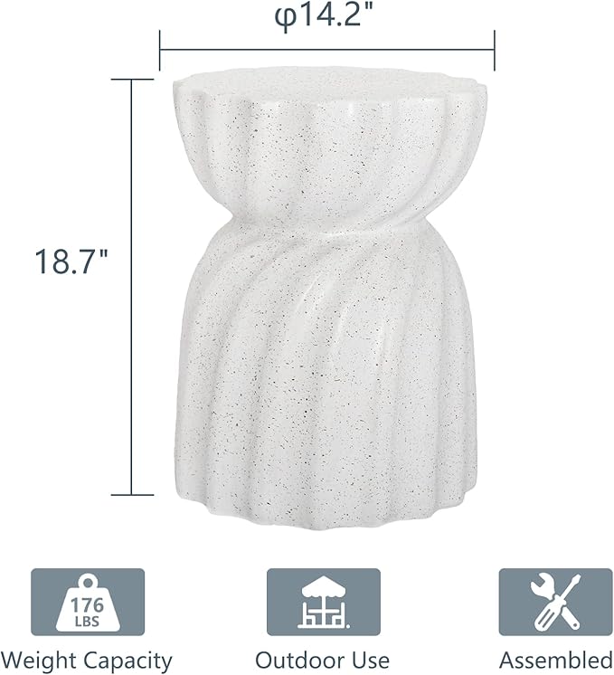 COSIEST Outdoor Side Table, Concrete Contemporary Lightweight Accent Table, Patio Side Tables End Table, Outdoor Accent Side Table for Livingroom, Garden, Hourglass, Graphite-Like White