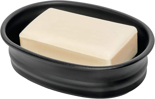 iDesign 26087 Olivia Countertop Bar Soap Dish, Metal Holder for Bathroom, Shower, Vanity - Matte Black