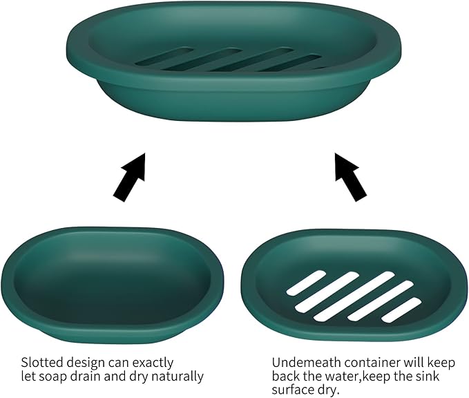 Topsky 2 Pcs Soap Dish for Shower, Double Layer Draining Soap Savers with Drip Tray - Dark Green
