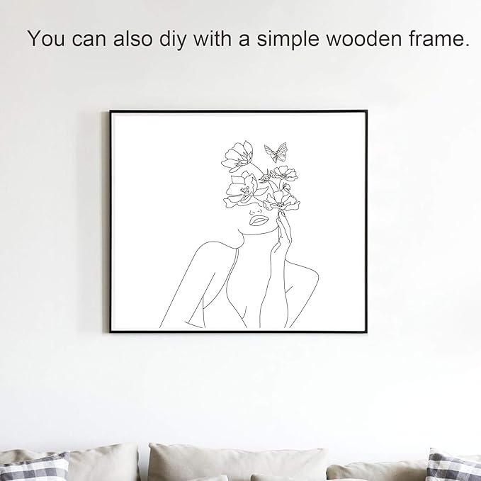Miytal Art Line Aesthetic Tapestry, Simple Women with Flower Butterfly Wall Hanging, Modern Minimalist Abstract Creative Sketch Wall Décor for Dorm Bedroom Office – 51.2" x 59.1”