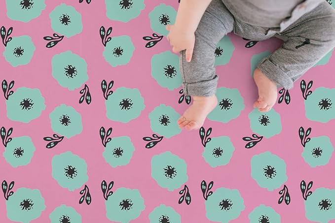 TotAha Premium Stretchy Pack N Play Playard Sheets | Mini Crib Sheets (2-Pack) -Hypoallergenic, Silky Comfort, Buttery Soft, Calming Effect, All-Season Jersey-Knit (Colorful Flora & Blue Flowers)