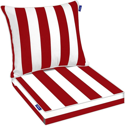 Deep Seat Cushions, Outdoor Cushions, Patio Furniture Cushions, Deep Seat & Back Cushion Patio Cushions with Rmoveable Cover for Backyard Couch Sofa Fade Resistant (22x22x3 in, Red Stripes)