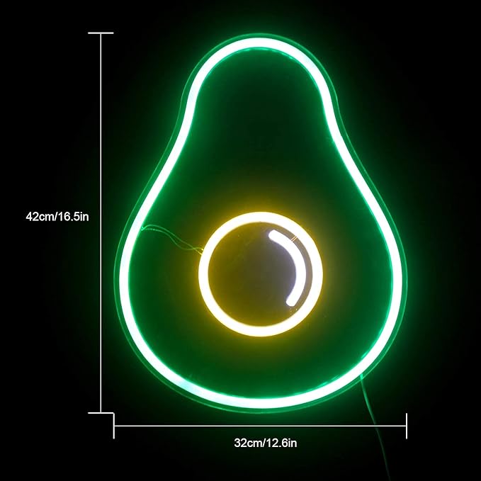 LUCUNSTAR Avocado Neon Sign Green Led Sign Fruit Neon Lights Cute Neon Signs USB Powered Switch Light Up Signs Neon Signs for Wall Decor Kids Room Bedroom Store Christmas Birthday Party Signs