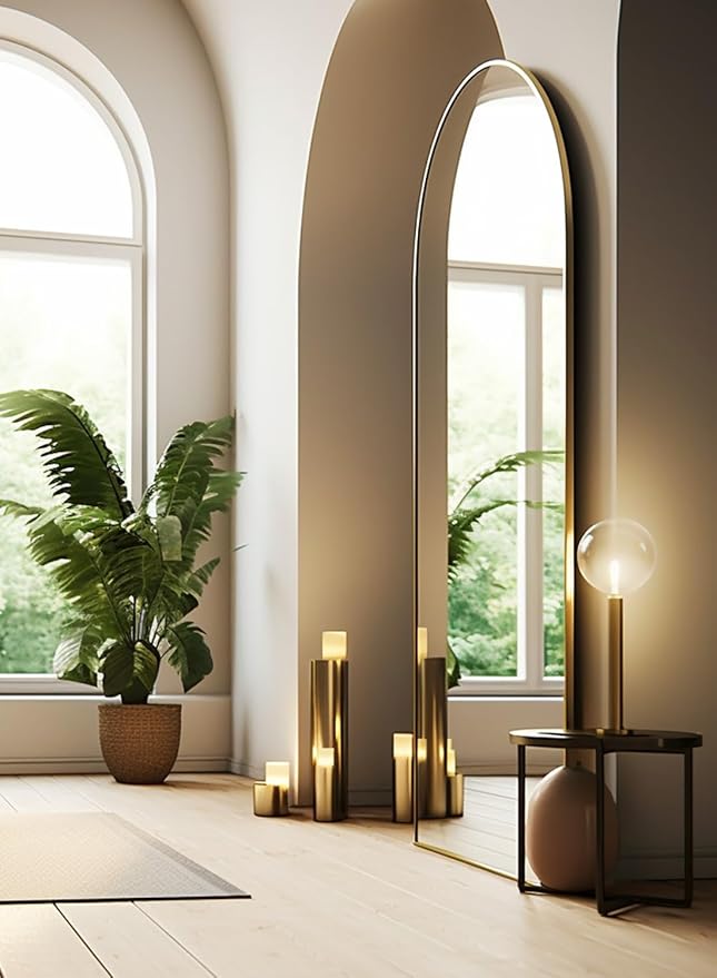 Arched Full Length Mirror, 30" x 71" Oversized, Freestanding or Wall Mounted for Bedroom, Gold
