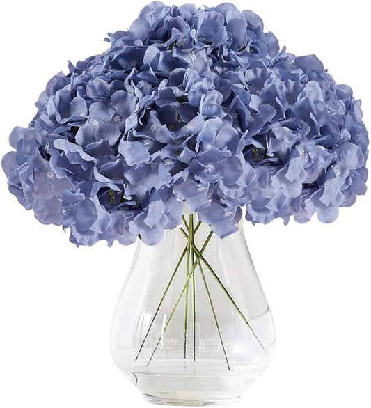 Silk Hydrangea Dusty Blue Artificial Faux Flowers - 10pcs with Stems for Wedding Bridal Show Decor
