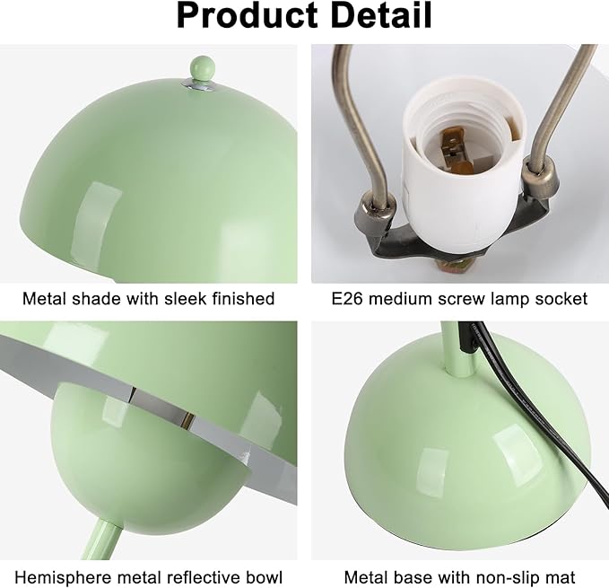 COSYLUX Modern Small Table Lamp for Bedroom, Cute Dome Shade Reflecting Light Reading Lamp for Living Room, Kid's Room, Study, Office, Beside Bedside Nightstand Desk Lamp(Pastel Green)