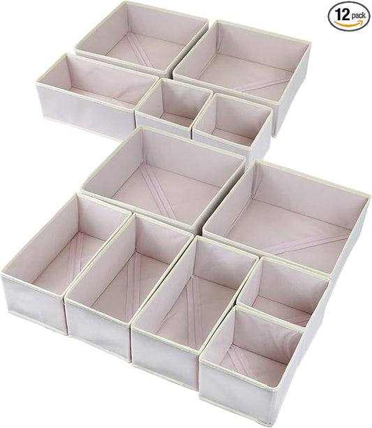 12 Pack Drawer Organizers for Clothing, Foldable Clothes Drawer Organizer for Underwear, Folded Clothes, Baby Clothing, Socks, Bra, Towels, Ties - Multi-pack Storage Box (Pink)