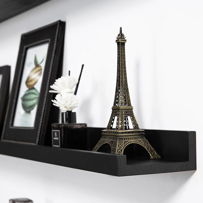 Floating Picture Ledge Shelves for Wall Set of 3, 24 Inch Wall Shelves with Lip Long Large Nursery Book Shelf for Toys Storage Kids Bookshelf Wall Mounted Living Room Bedroom Decor Frames(Black)