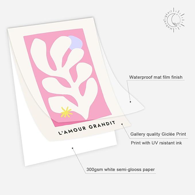 Habseligkeit Pink Wall Art Prints, Gradient Wall Posters, Buttefly Wall Art, Pink Room Decor for Grils Aesthetic Bedroom 8x10inch, Unframed, Set of 6