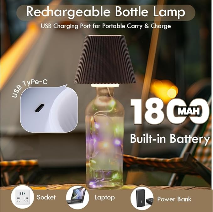 WILIT Wireless Bottle Lamp Shades for Table Lamps, 3-Level Brightness Rechargeable Light for Bottles, Bar Decorations for Home, Bar Decor with RGB Lights, Mini Cordless Lamp for Bedroom, House Gifts