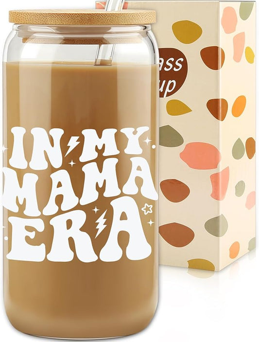 Mother's Day Gifts for New Mom - Unique Birthday Gifts for Pregnant Mom, Pregnancy Announcement Coffee Tumbler, New Mother Coffee Cup, Baby Announcement Gifts - 16oz Coffee Glass Cup Set w/Straw Lid