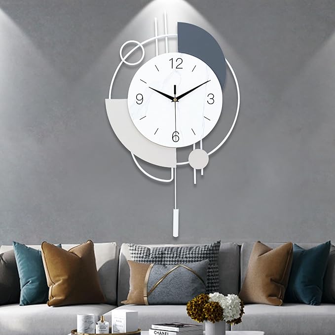 Decorative Silent Quartz Wall Clock with Pendulum, Battery Operated, Large for Living Room, Kitchen, Home, Bathroom, Bedroom - 13x21.65in