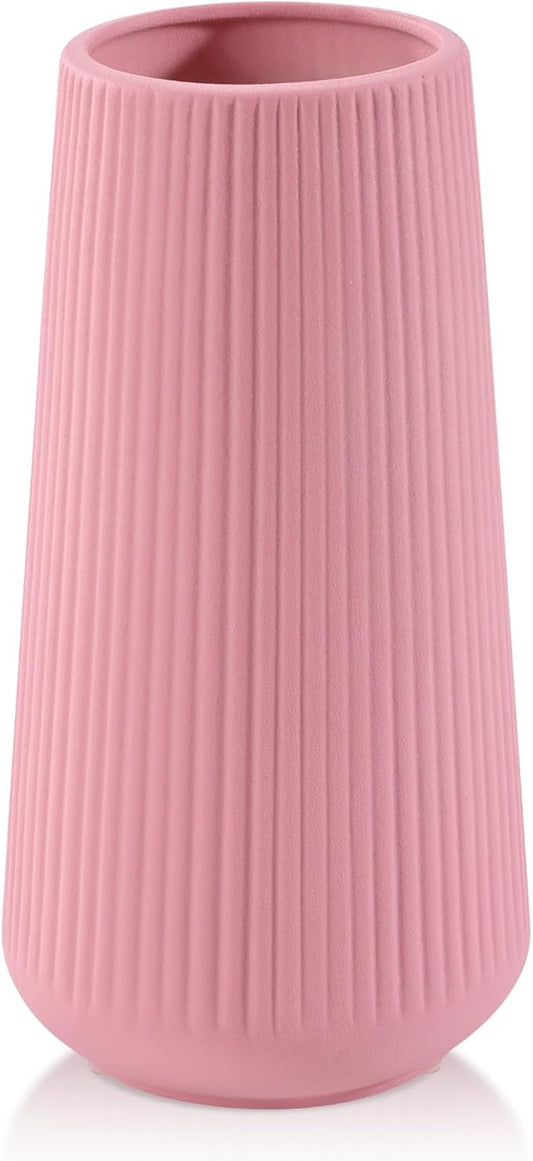 All Pink Ceramic Vase, GUKJOB Small Cute Flower Vase for Pampas Grass, Home, Living Room, Dining Table, Farmhouse, Office Decor, Bedroom, Table, and Kitchen Shelf (All Pink)