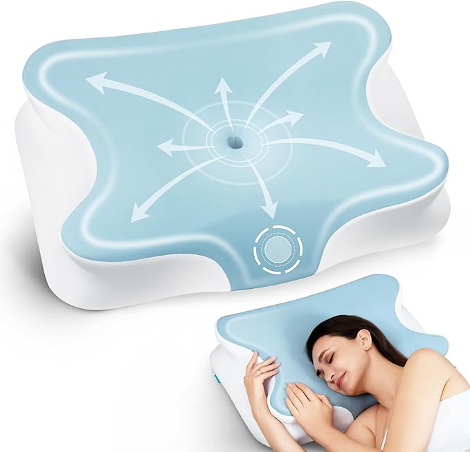 ALLJOY Cervical Pillow for Neck Shoulder, Ergonomic Side Sleeper Pillow for Pain Relief, Cooling Odorless Memory Foam Pillows for Deep Sleep, Neck Support Pillow for Back Stomach Sleepers, Blue