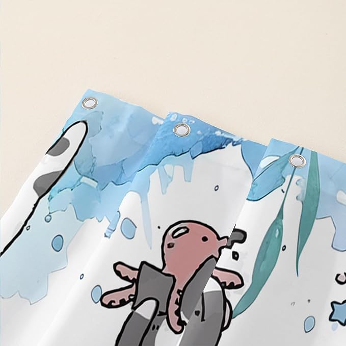 AILONEN Watercolor Cat Shower Curtain for Bathroom, Cute Cat Princess Shell Waterproof Bath Curtain,Cat Lover Minimalist White Curtain with 12 Plastic Hooks(36" W*72" H)