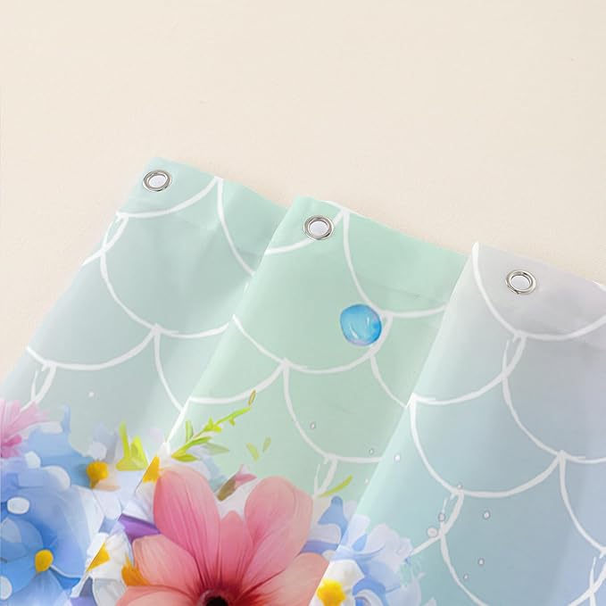 AILONEN Cute Dolphin Shower Curtain,Color Mermaid Scale Print Shower Curtain with 12 Plastic Hooks,Kawaii Ocean Dolphin Print Bath Curtain Decorative Waterproof 72" W*84" H