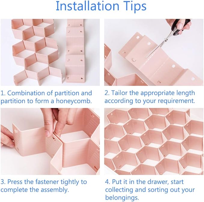 Poeland Drawer Divider Organizer Adjustable DIY Grid Honeycomb Drawer Divider for Underwear Belt Scarf Socks Gray